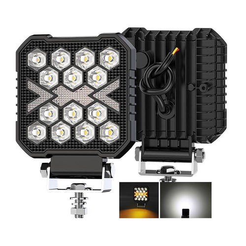 1бр квадратен LED фар 10.5см 40W, 6000lm – Бяла светлина + Оранжев блиц/габарит