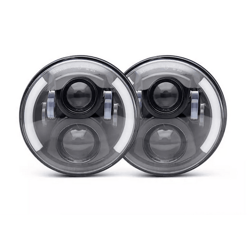 Комплект Кръгли LED фарове 7" 80W H4 букса, къси, дълги, дневни и мигач