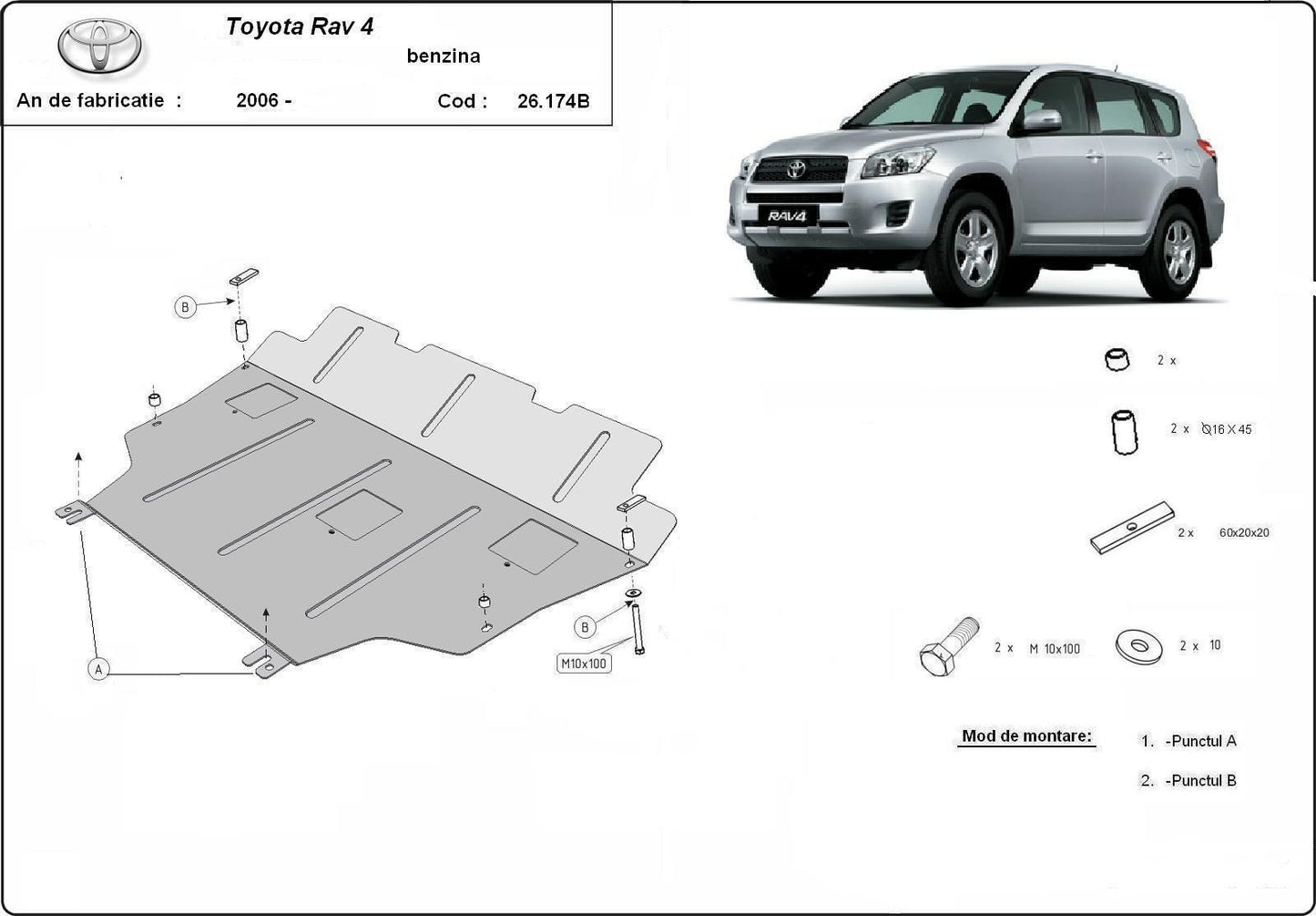 Метална кора под двигател и скоростна кутия - бензин TOYOTA RAV4 от 2006 до 2010