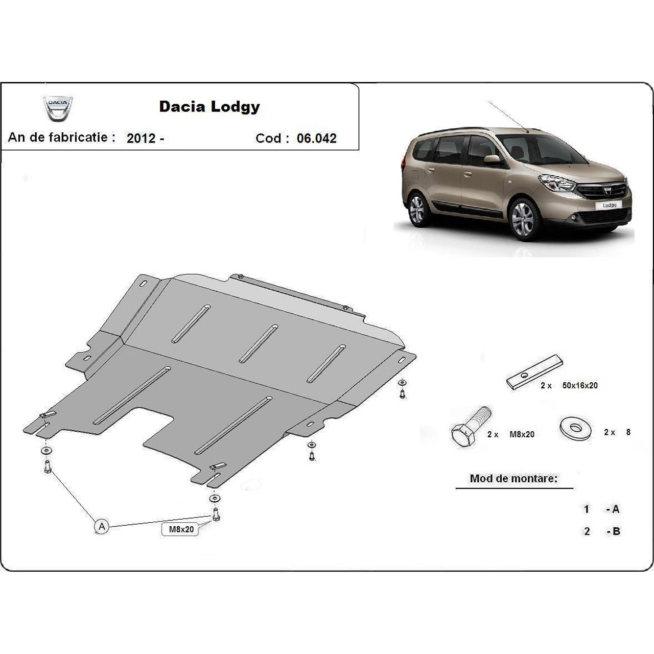 Метална кора под двигател и скоростна кутия DACIA LODGY от 2012