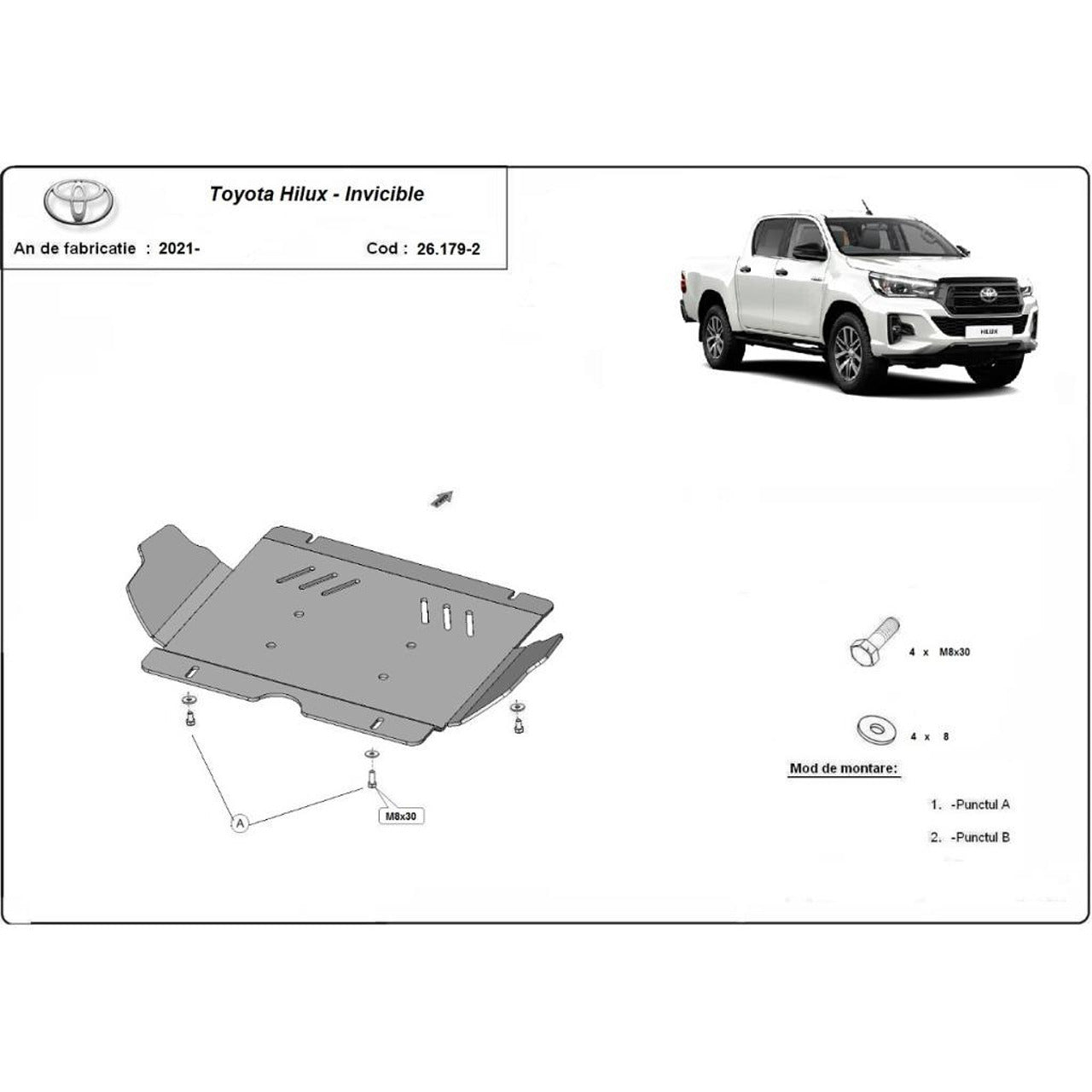 Метална кора под двигател за TOYOTA HILUX VIII (N1) от 2015