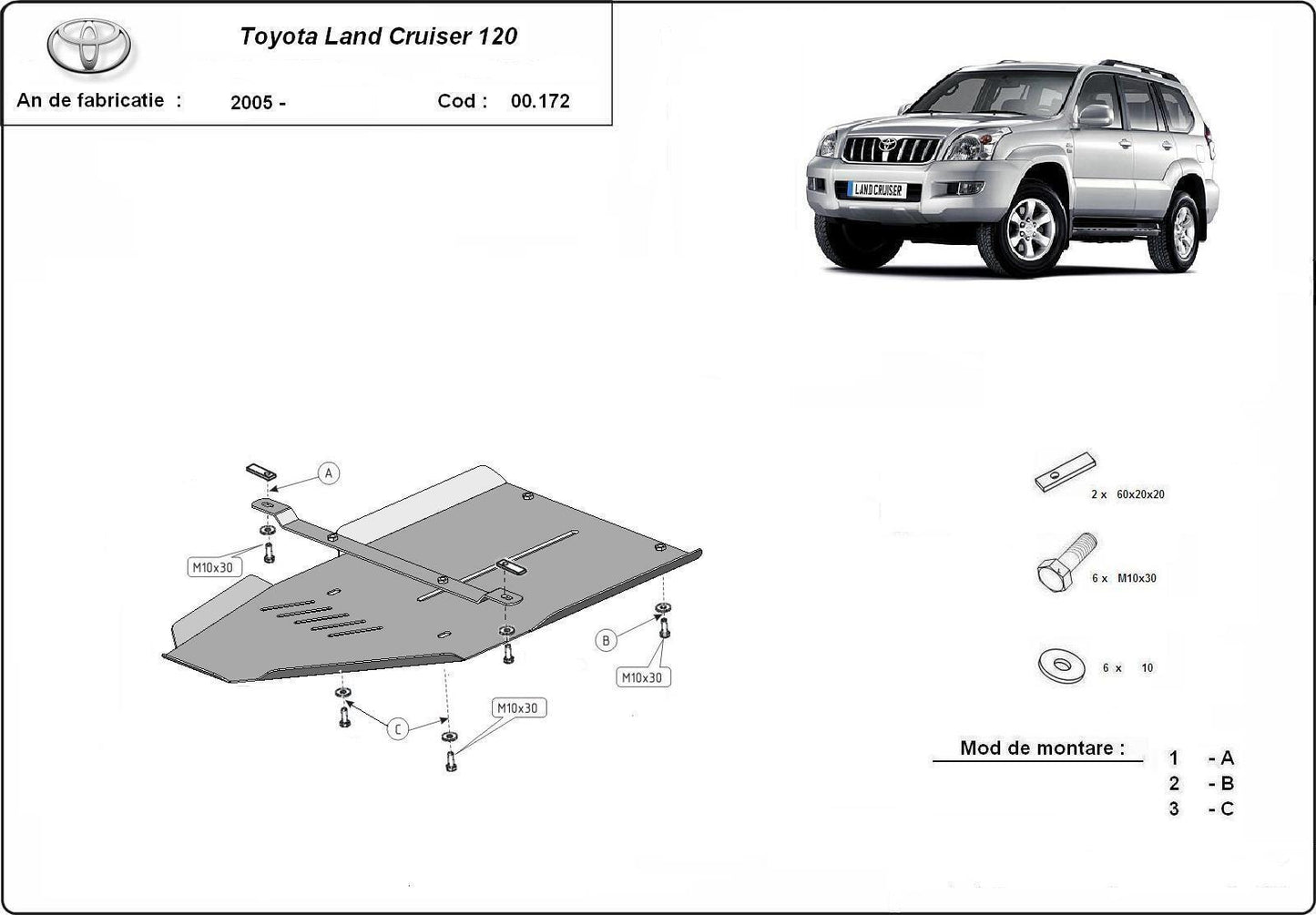 Метална кора под скоростна кутия TOYOTA LAND CRUISER J120 от 2002 до 2009