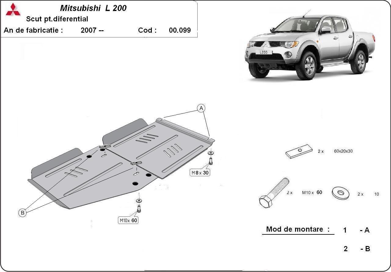 Метална кора под скоростната кутия и диференциал MITSUBISHI L200 от 2006