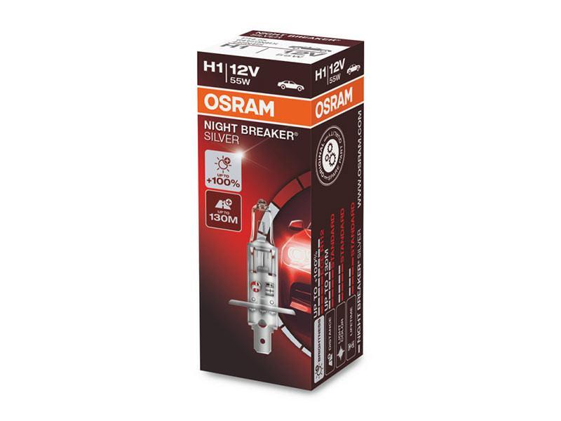1бр. Халогенна крушка Osram H1 Night Breaker Silver 12V, 55W, P14.5s, 1550lm