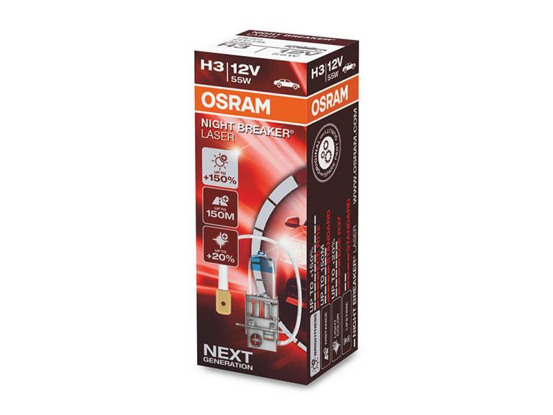 1бр. Халогенна крушка Osram H3 Night Breaker Laser +150% 12V, 55W, PK22s, 1450lm