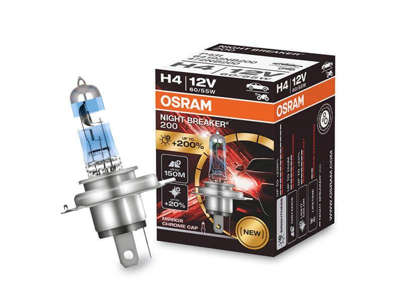 1бр Халогенна крушка Osram H4 Night Breaker 200 12V, 75/68W, P14t, 3900K, 1650/1000lm