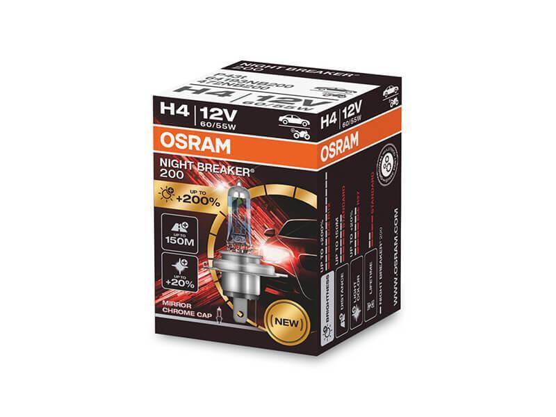 1бр Халогенна крушка Osram H4 Night Breaker 200 12V, 75/68W, P14t, 3900K, 1650/1000lm