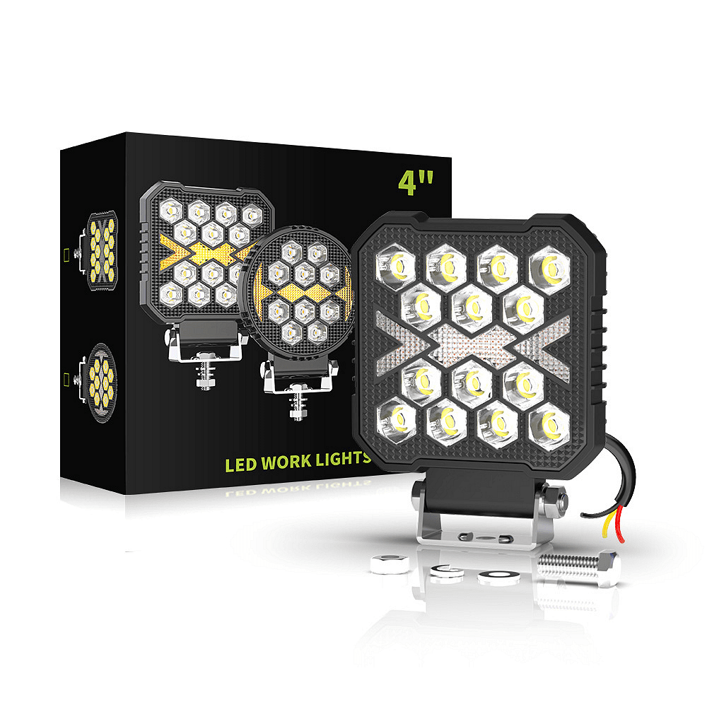 1бр квадратен LED фар 10.5см 40W, 6000lm – Бяла светлина + Оранжев блиц/габарит