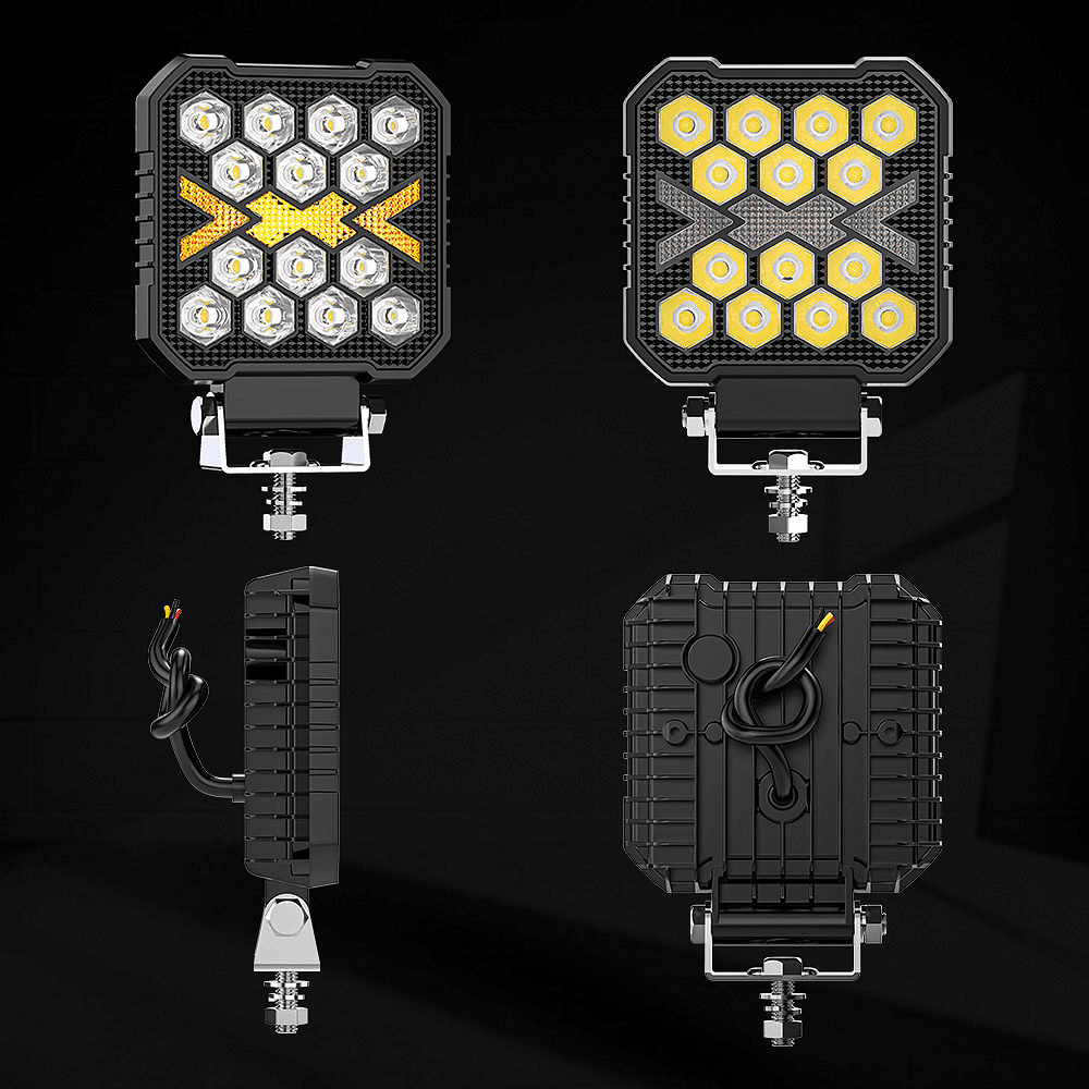 1бр квадратен LED фар 10.5см 40W, 6000lm – Бяла светлина + Оранжев блиц/габарит