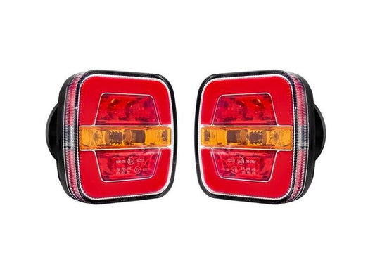 Комплект Безжични Преносими Диодни Лед Led Стопове Wireless с Магнит Неон Neon Ефект 12-24V 108mm х 102mm x 46mm E9 за Ремарке Каравана Платформа и др.