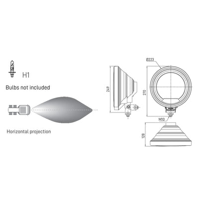 23см SIM BLACK EIDITION Кръгъл халогенен фар за мъгла с насочена светлина със затъмнено стъкло + LED Angel Eye / Ангелски очи в оранжева светлина 12V - 24V E- mark