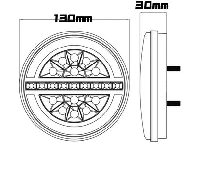 LED Лед Диоден Стоп Тип Хамбургер Неон Ефект с динамичен бягащ мигач Ø13cm 12V-24V За Камион, Ремарке, Бус , Каравана, Кемпер,Ван с 4 функции
