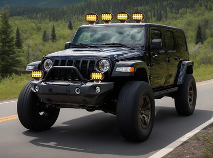 Универсална мощна LED ЛЕД диодна лампа халоген фар с бяла светлина и DRL жълта светлина 2000LM за камион трактор ролбар оффроуд АТВ джип земеделски и селскостопански машини и др. 12-24V