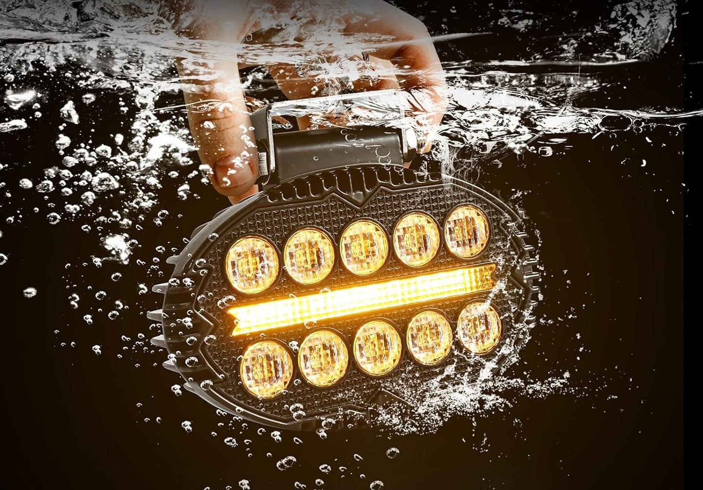 Универсална мощна LED ЛЕД диодна лампа халоген фар с бяла светлина и DRL жълта светлина 2000LM за камион трактор ролбар оффроуд АТВ джип земеделски и селскостопански машини и др. 12-24V