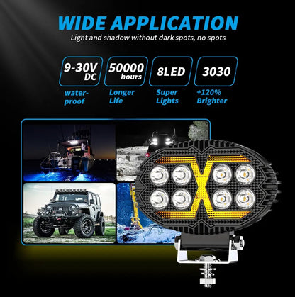 Универсална мощна LED ЛЕД диодна лампа халоген фар с бяла светлина и DRL жълта светлина 4000LM за камион трактор ролбар оффроуд АТВ джип земеделски и селскостопански машини и др. 12-24V