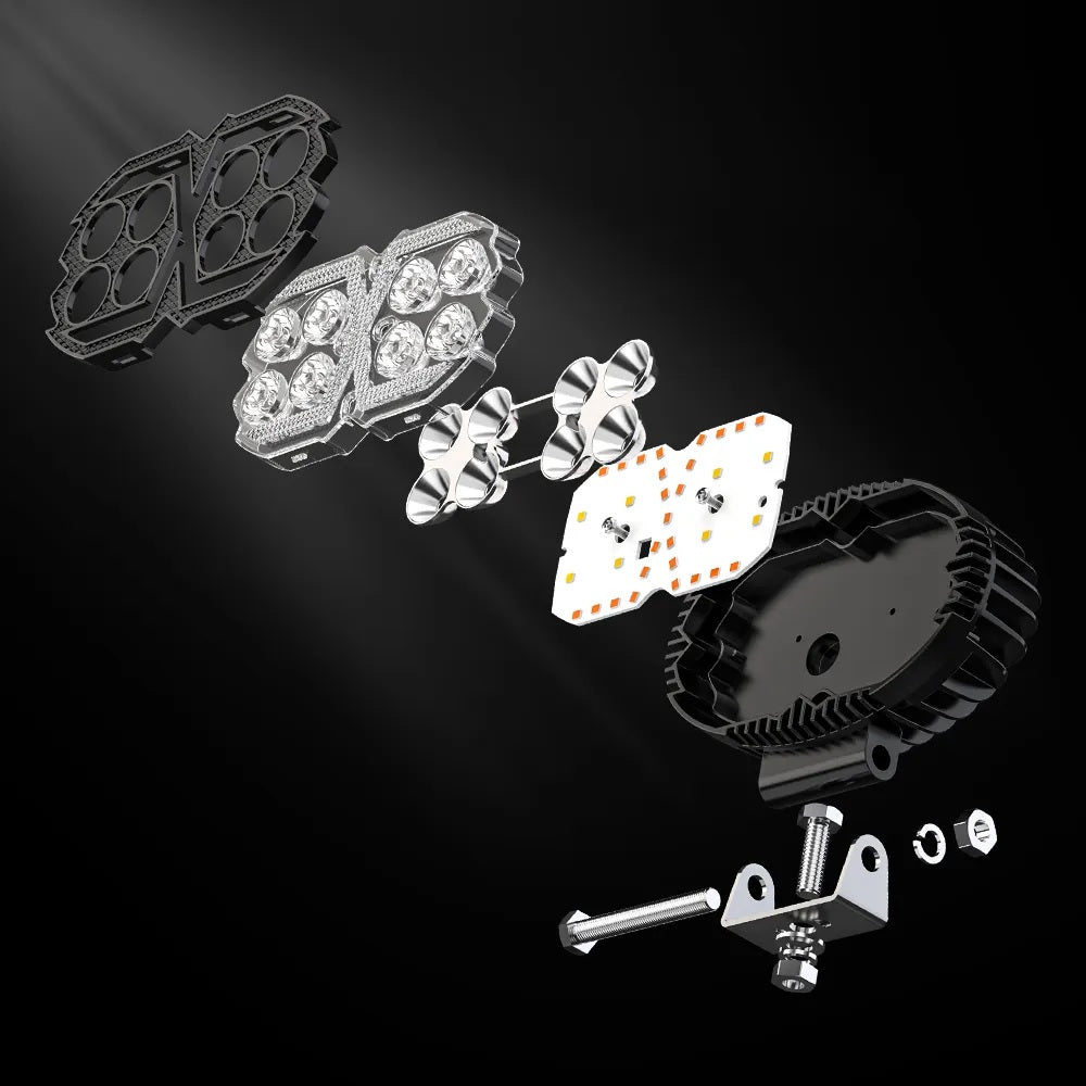 Универсална мощна LED ЛЕД диодна лампа халоген фар с бяла светлина и DRL жълта светлина 4000LM за камион трактор ролбар оффроуд АТВ джип земеделски и селскостопански машини и др. 12-24V