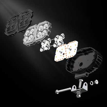 Универсална мощна LED ЛЕД диодна лампа халоген фар с бяла светлина и DRL жълта светлина 4000LM за камион трактор ролбар оффроуд АТВ джип земеделски и селскостопански машини и др. 12-24V