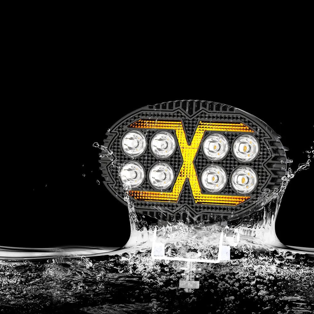 Универсална мощна LED ЛЕД диодна лампа халоген фар с бяла светлина и DRL жълта светлина 4000LM за камион трактор ролбар оффроуд АТВ джип земеделски и селскостопански машини и др. 12-24V