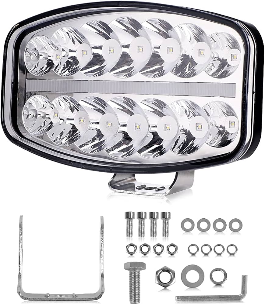 80W LED Лед Фар Халоген с DRL дневни светлини габарит бяло - оранжево неон ефект 24,5см x 13,9см, 4100lm, 12V - 24V, E-Mark Подходящ За DAF MAN Scania Volvo и др.