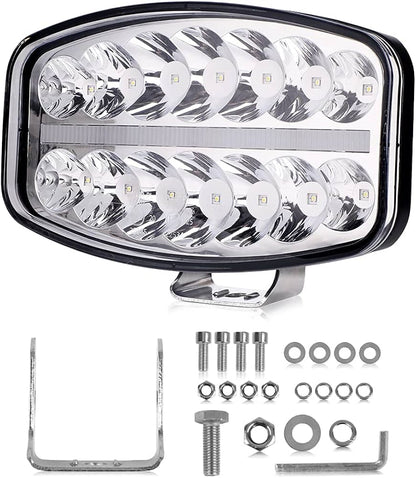 80W LED Лед Фар Халоген с DRL дневни светлини габарит бяло - оранжево неон ефект 24,5см x 13,9см, 4100lm, 12V - 24V, E-Mark Подходящ За DAF MAN Scania Volvo и др.