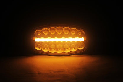 80W LED Лед Фар Халоген с DRL дневни светлини габарит бяло - оранжево неон ефект 24,5см x 13,9см, 4100lm, 12V - 24V, E-Mark Подходящ За DAF MAN Scania Volvo и др.