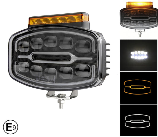 LED Халоген Фар 3 Функции DRL бяла/оранжева светлина с 360° аварийна лампа с 4 функции на премигане 12-24V за джип камион агротехника и др.