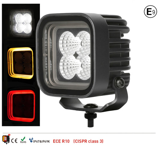 30W LED Халоген Бял, Разпръсната светлина с жълта и червена DRL светлина 12V-24V