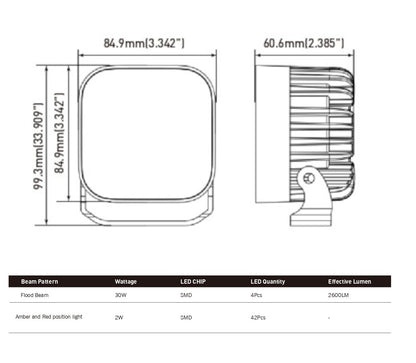 30W LED Халоген Бял, Разпръсната светлина с жълта и червена DRL светлина 12V-24V