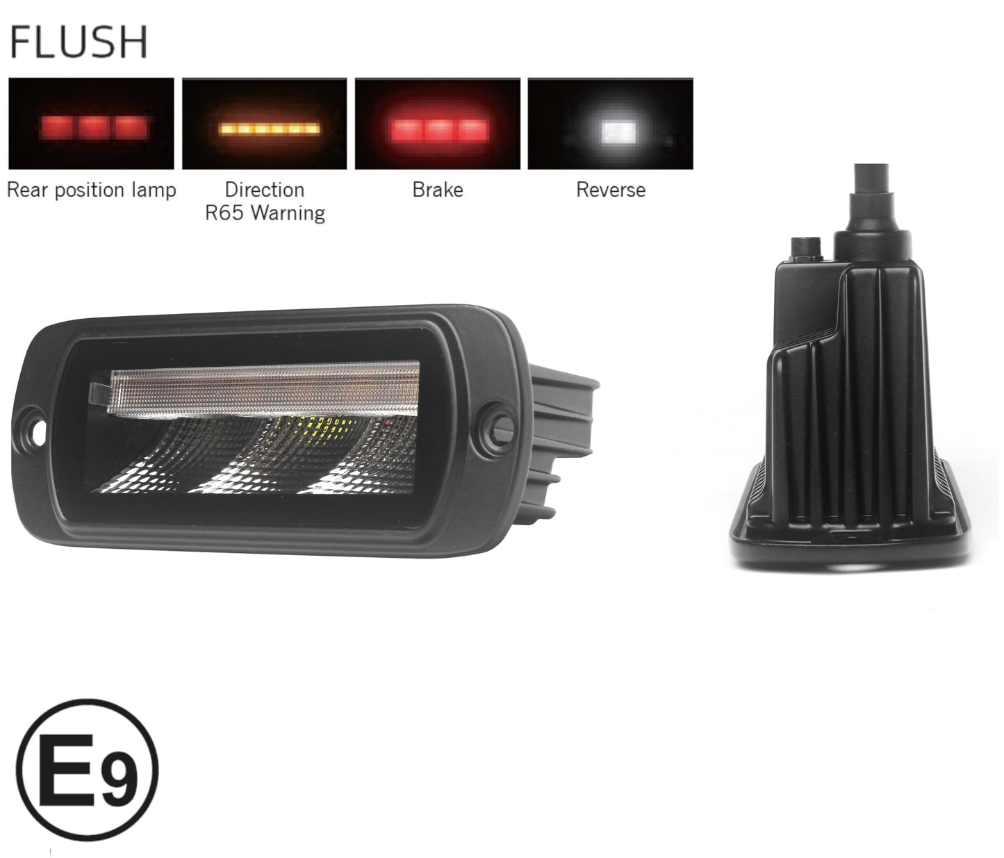 Мултифункционален LED стоп Flexzon – габарит / мигач / заден ход / аварийна светлина с 4 функции, IP65/67K, за вграждане, 12–24V