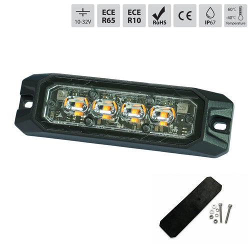 LED Габарит с оранжева блиц светлина и 9 блиц режима, 4 LED, 15.1W, E-Mark E9, ECE R65 / R10, IP67, 12–24V