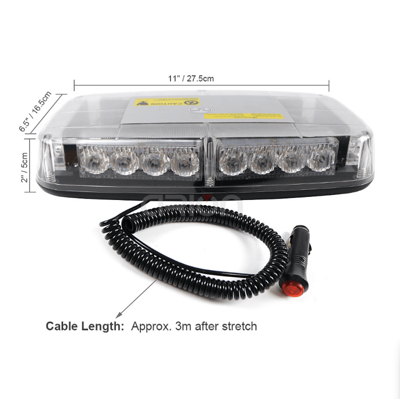 28см Авариен LED буркан - сигнална лампа с магнит, 15 режима, 12V-24V, бяло стъкло