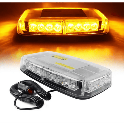 28см Авариен LED буркан - сигнална лампа с магнит, 15 режима, 12V-24V, бяло стъкло