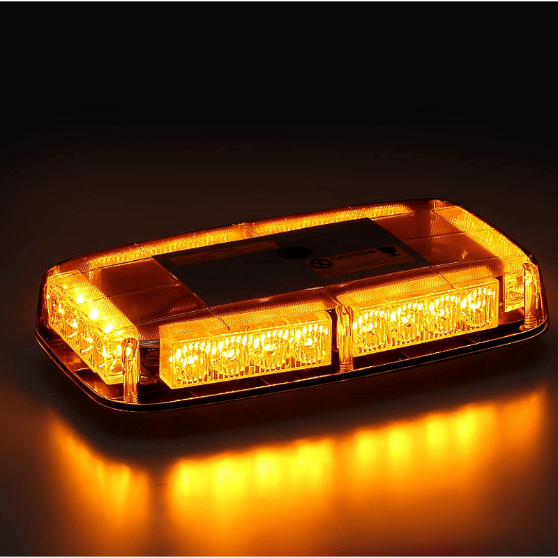 28см Авариен LED буркан - сигнална лампа с магнит, 15 режима, 12V-24V, оранжево стъкло