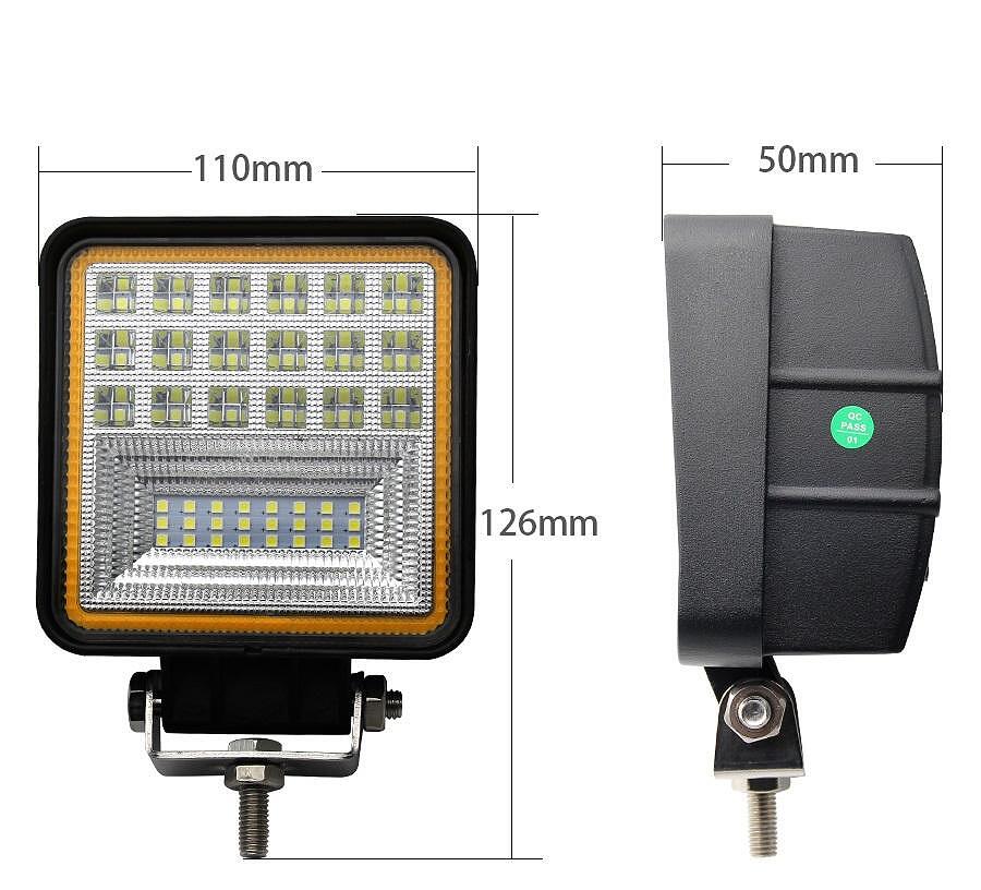 Комплект 2бр. LED квадратни халогени 4" 63W Две светлини 5040lm, 12V/24V работна светлина