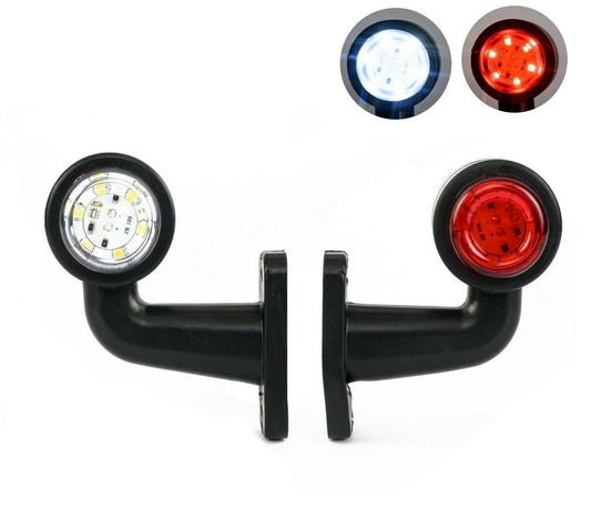 2x ЛЕД къси мини странични габаритни светлини тип рогче 12V 24V червено и бели за камион ремарке