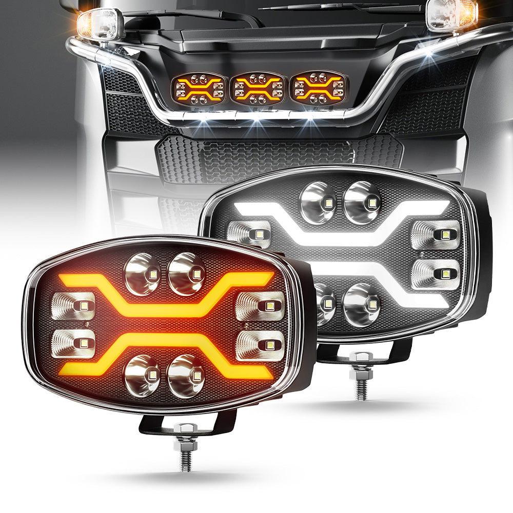 1бр LED Фар / Прожектор с динамичен мигач, 10"/25см 60W 12V/24V, лъч до 400м