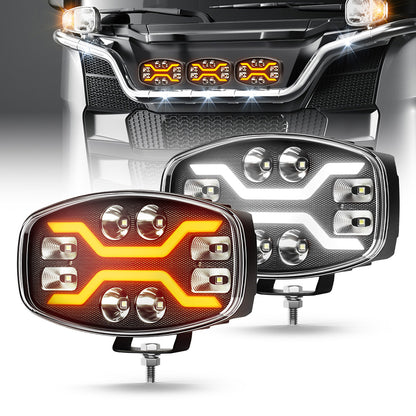 1бр LED Фар / Прожектор с динамичен мигач, 10"/25см 60W 12V/24V, лъч до 400м