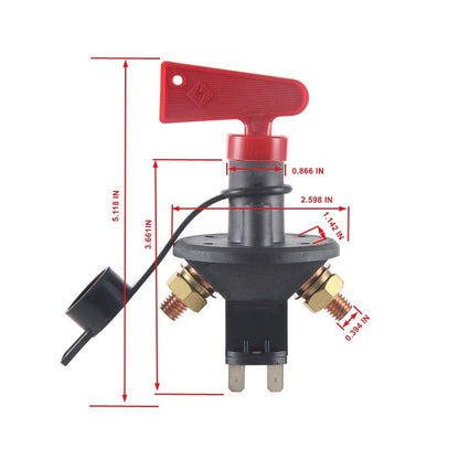 Ключ маса (главен прекъсвач) за акумулатор 12V/24V 200A (500A пик) с подвижен ключ - за джип, автомобил, камион, кемпер, лодка, каравана и други