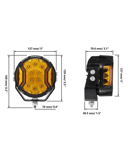 Комплект 2бр LED фарове 172W с жълта светлина + оранжев габарит 5" (Φ12.7см) 12V/24V