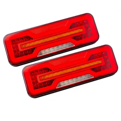 Универсални LED Стопове 12V 24V с Бягащ Мигач, Стоп, Габарит и Заден Ход E9 Сертифицирани Комплект от 2 броя