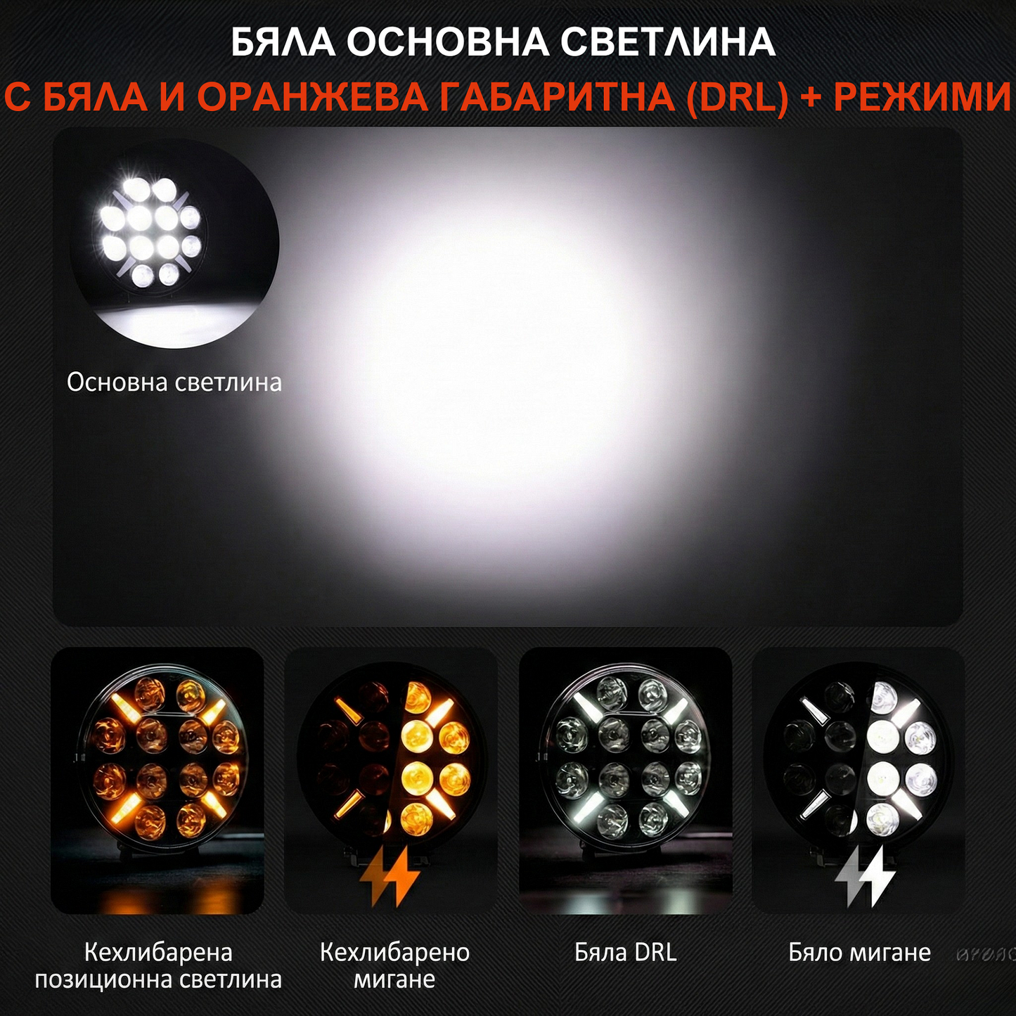 7″ LED фар за камион, джип 120W - мощна светлина с бяла и жълта дневна светлина, IP68