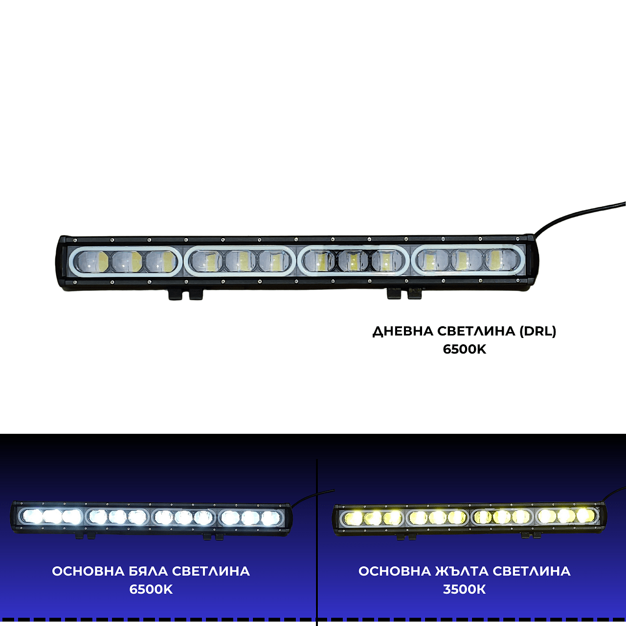 8D 71см 200W 3 в 1 Едноредов LED LIGHT BAR С 3 режима - основна бяла светлина, жълта светлина и дневна (DRL), прав лед лайт бар