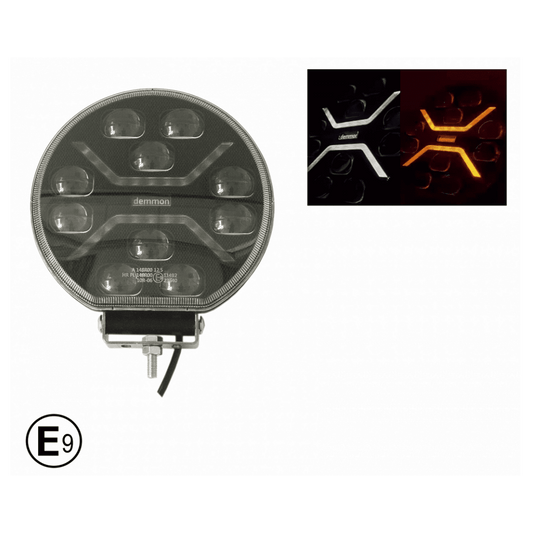 Диоден фар с бял+оранжев габарит LED + DRL 70W Ø 220мм 9" 12V/24V Е-Mark Е9
