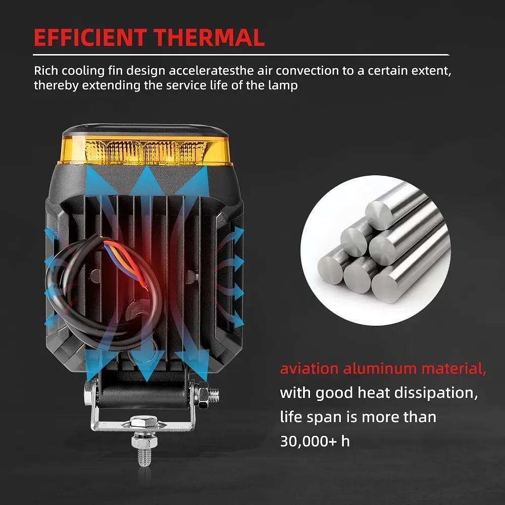 1бр LED халоген 14W бяла светлина + аварийна блиц светлина 12V/24V