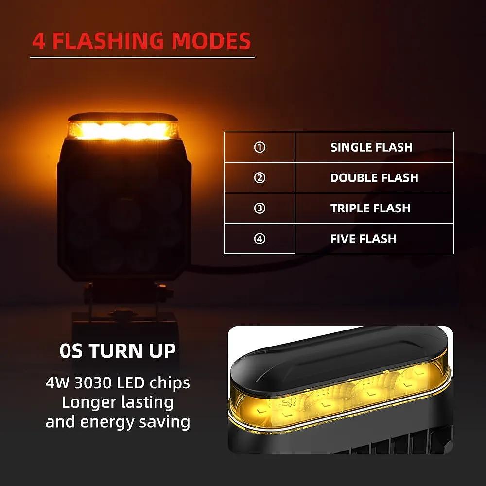 1бр LED халоген 14W бяла светлина + аварийна блиц светлина 12V/24V