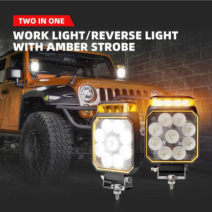 1бр LED халоген 14W бяла светлина + аварийна блиц светлина 12V/24V