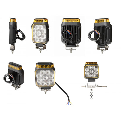 1бр LED халоген 14W бяла светлина + аварийна блиц светлина 12V/24V