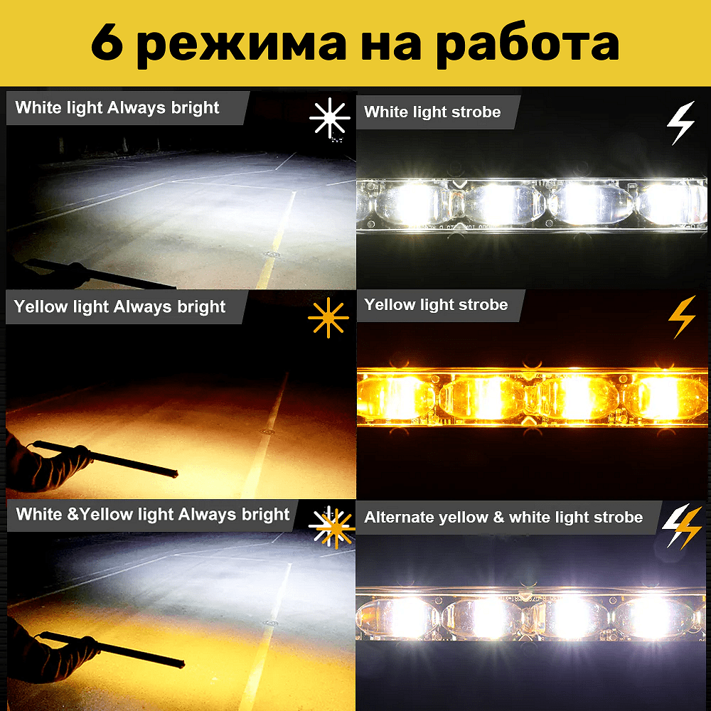 Едноредов 7" (18.4см) 6D SLIM LED бар, 24W 12V/24V, 6 режима, бяла и жълта светлина 6000K + 3000K