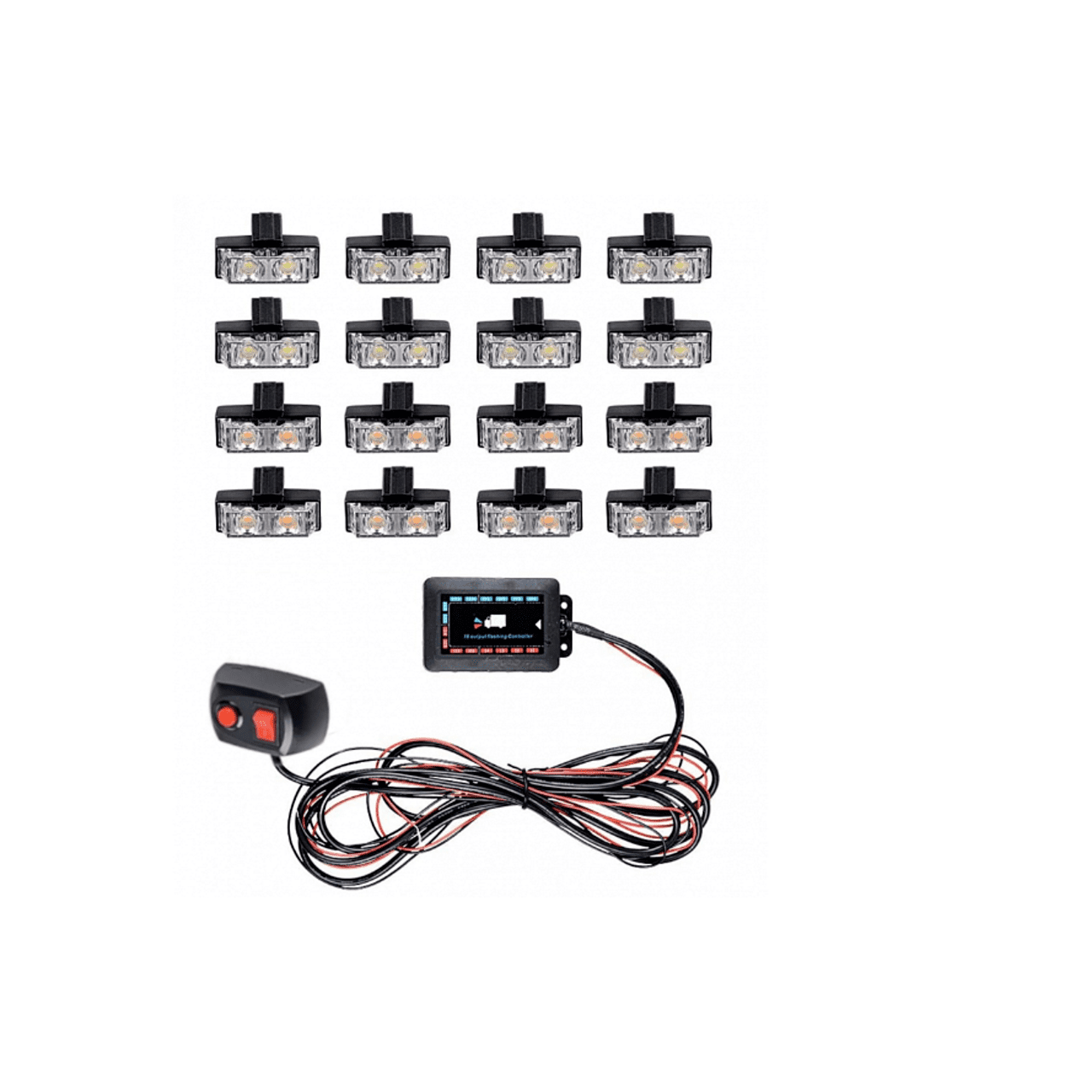 Комплект 16 броя ЛЕД Аварийни светлини с контролер 12V