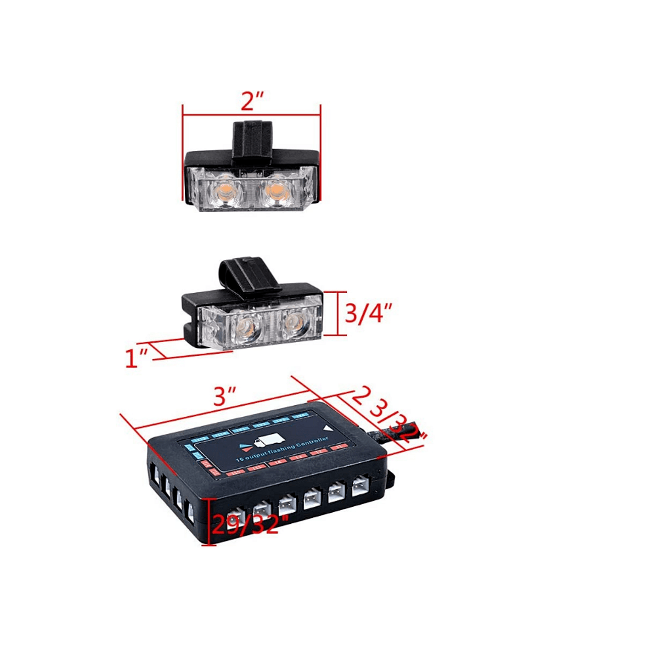 Комплект 16 броя ЛЕД Аварийни светлини с контролер 12V